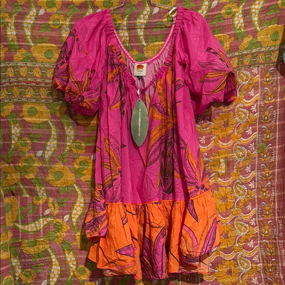 FARM Rio Pink and Orange Floral Mini Dress